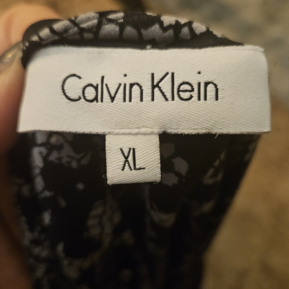 Calvin Klein: Black and Gray Lace Blouse - Picture 4 of 4